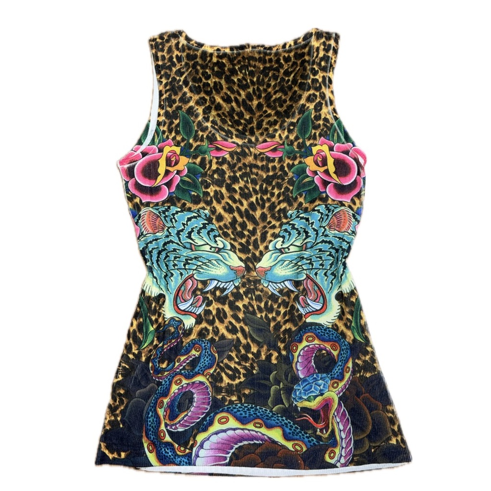 sequin leopard print ed hardy-style tank top - Picture 2 of 3